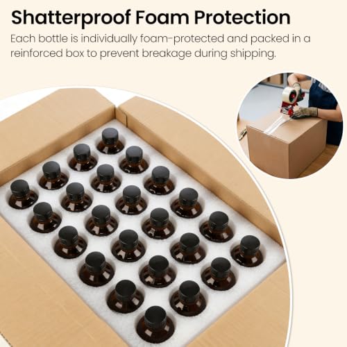 TBWIND 24 Pack 8oz Amber Glass Boston Round Bottles with Airtight Caps | Designed for Homemade Vanilla Extract, Tinctures, Juice, Syrups, Kombucha & Herbal Liquids with Droppers, Labels & Funnels - size: 8oz