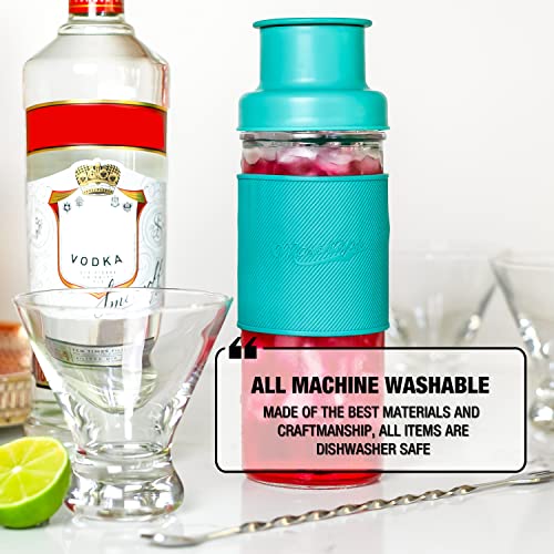 Masontops Cocktail Shaker Lids – Compatible with any Regular Mouth Mason Jar – 2-Pack with 1oz Jigger Caps - Teal - color: Shaker Lids Teal