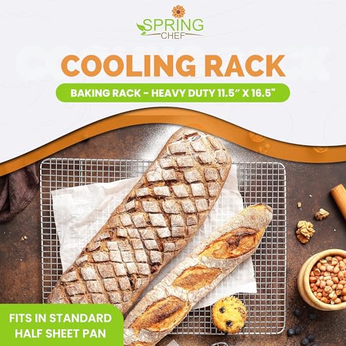 Spring Chef 11.5 x 16.5 Inch Stainless Steel Cooling Racks for Cooling & Baking - Oven Safe - Wire Roasting Racks for Oven Use - Fits Half Sheet Cookie Pan - Dishwasher Safe - Set of 2 - size: 11.5"x16.5", style: 2 Pack