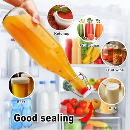 8 Set,Flip Top Glass Bottle,32oz Glass Bottle with Airtight Lid, Kombucha Bottles with Sealed Rubber Lid for Oil, Beer, Soda Water, Vinegar, Lemonade, Juice, Honey, DIY Storage Containers - size: 32oz-8pcs