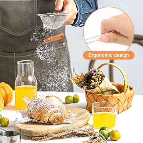 Fine Mesh Strainer Set 4 Pack Stainless Steel Kitchen Sieves | Four sizes for tea, coffee, flour, sugar, rice, and quinoa, includes 3 round sieves and 1 conical strainer