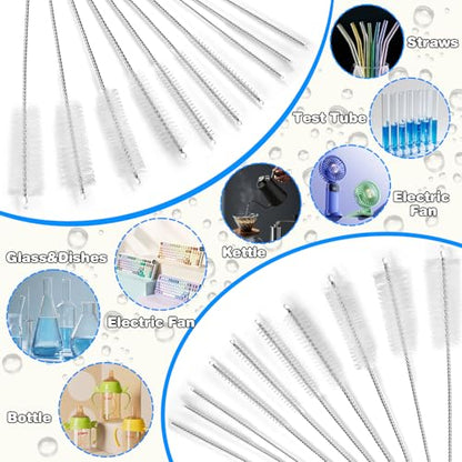 Ixiaoyoo 11 Pcs Cleaning Brushes Set, 8 Inch + 60 Inch Cleaner Brushes | White Nylon Brushes Kit for Bottles, Tumbler, Sippy Cups, Pet Waterers, Drinking Straws, Pipes, Sink Drain, Fish Tank, Hose - color: White Cleaning Brush Set