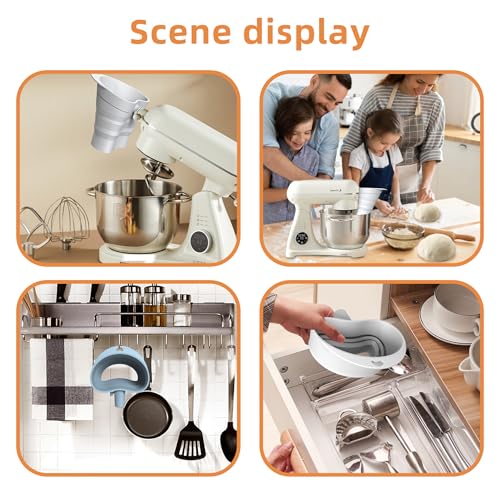 Flour Funnel for KitchenAid Mixer | Food-Grade Silicone Kitchen Funnel, Compatible with 4.5 & 5 Quart Tilt-Head Stand Mixer | Large Collapsible Design | Easy to Operate, Dishwasher Safe (White)