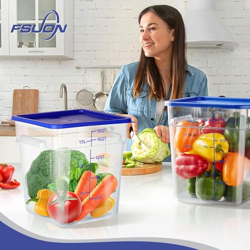 4 Pack 18 Qt Square Polycarbonate Food Storage Containers with Lids | Clear BPA-free PC with lids, side handles, measurement scale and stackable design; for food prep, storage and freezer use. - color: 18Qt