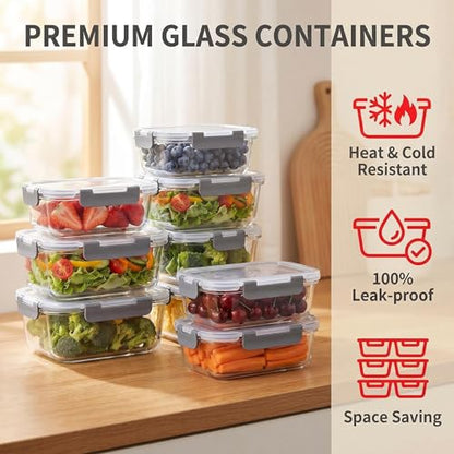 4 Pack Extra Large Glass Food Storage/Baking Containers Set 2X80 oz & 2X36 oz with Lids, Airtight Glass Container,Microwave,Oven,Freezer and Dishwasher