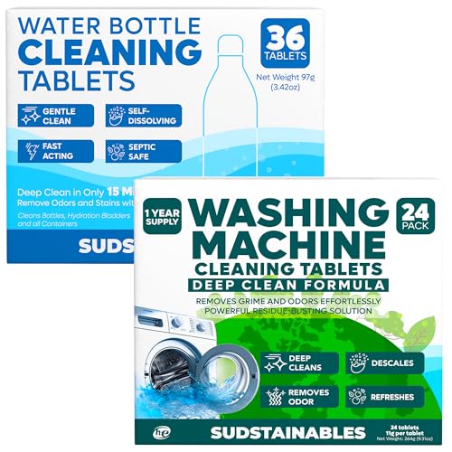 Sudstainables Water Bottle Cleaning tablets bundle with Washing Machine Cleaning tablets