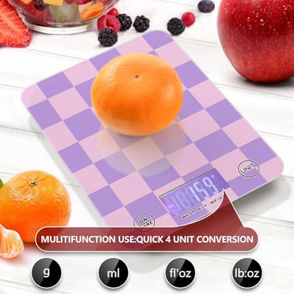 Food Scale Kitchen Scale for Baking Cooking Digital Food Weighing Measuring Scale Small Waterproof Electric Food Scale Checkered Purple - color: Checkered Purple