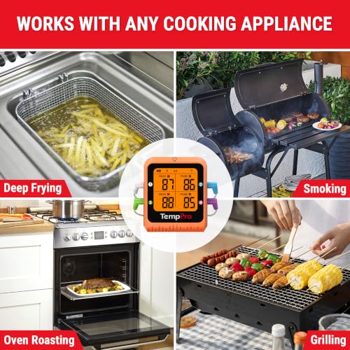 TempPro 650 ft Bluetooth Meat Thermometer with 4 Color-Coded Probes, Wireless Meat Thermometer Digital Wireless with Timer, Commercial Cooking Tools & Utensils Rechargeable for Smoker Oven - style: 4 Probes