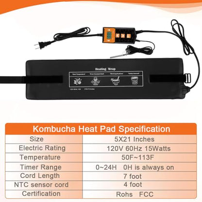 Sourdough Warmer Wrap Kombucha Heating Wrap Fermentation Heat Pad with Temperature Control Timer Sourdough Starter Warming Mat for Home Brewing Fermentation Sourdough Proofing