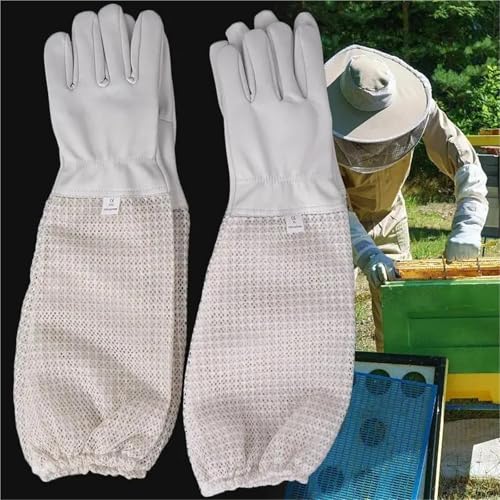Beekeeping Gloves 2 Pairs Mesh Beekeeping Gloves Long Sleeved Gloves Preventing Bee Bites Three-Layer Net Ventilation Lightweight Breathable Gloves for Beekeepers Protected Supplies(XX-Large) - color: XX-Large
