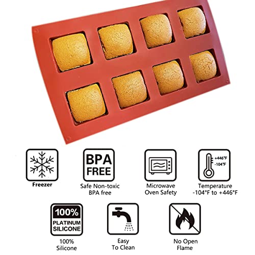 Large Square Silicone Molds, 2 Pack Cololate Cake Mould, 8-Cavity 1.97 Inch Cavities, Mousse Cake Brownie Truffle Candy Pop Truffle - color: 2 PACKS Large Candy Molds Z74