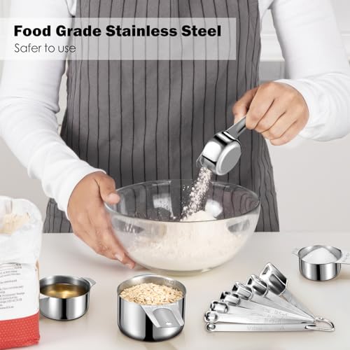 20PCS Measuring Cups and Spoons Set, Stainless Steel Stackable Nesting Measuring Set with Leveler for Baking, Cooking, Dry & Liquid Ingredients - size: 20PCS