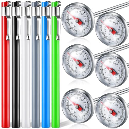 Xuhal 6 Pcs Stainless Steel Kitchen Thermometer with 5 Inch Long Stem 1 Inch Dial Thermometer Milk Frothing Food for Oven Probe Meat Grill BBQ Cooking Chocolate Water(Multicolor) - color: Multicolor