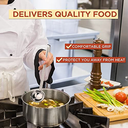Fit Meal Prep [2 Pack] Stainless Steel Soup Ladle - One-Piece Sauce Spatula with Hook Handles, Commercial Grade Serving Spoon, Kitchen Tool for Restaurant or Home Cooking, Mirror Finish, 14.25" Long - size: 6 oz
