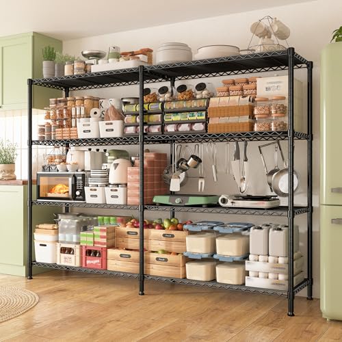REIBII 61.7''W Storage Shelves Load 1220LBS Wire Shelving Unit 4 Tier Metal Shelving for Storage Rack Shelves Heavy Duty Garage Shelf Pantry Shelves Kitchen Shelving, 61.7" W*62.9" H*15.8" D, Black - style: Black-15.8" Dx61.7" Wx62.9" H-4 Tier