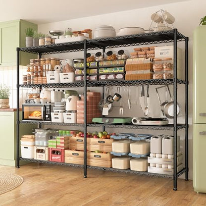 REIBII 61.7''W Storage Shelves Load 1220LBS Wire Shelving Unit 4 Tier Metal Shelving for Storage Rack Shelves Heavy Duty Garage Shelf Pantry Shelves Kitchen Shelving, 61.7" W*62.9" H*15.8" D, Black - style: Black-15.8" Dx61.7" Wx62.9" H-4 Tier