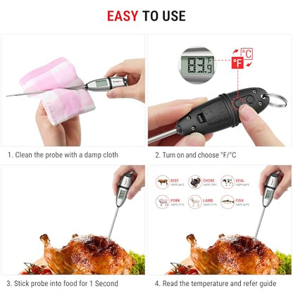 TempPro TP02S Digital Food Thermometer for Cooking Bread Baking Sourdough Liquids, Meat Thermometer Digital with Super Long Probe for Kitchen Candy Making Gift for Dad Husband (Previously ThermoPro) - size: Digital