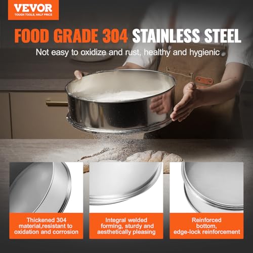 VEVOR Fine Mesh Flour Sieve, 150 Mesh Sifter, 304 Stainless Steel Food-Grade, 12.6" Strainer for Baking, 5 Sizes Mesh Hole for Mungbean, Rice, Pearl Powder - style: 150 Mesh