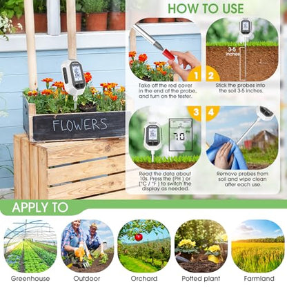 YAMRON 4-in-1 Soil Moisture Meter Digital Plant Temperature/Soil Moisture/pH Meter/Sunlight Intensity Backlight LCD Display Soil Test Meter for Gardening, Farming and Outdoor Plants