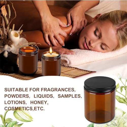 Goiio 6 Pack Amber Glass Jars, 8 Oz Thick Amber Round Glass Jars | with Black Metal Lids, for Spice, Sample, Leakproof and Dishwasher Safe