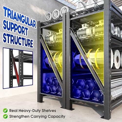 Romorgniz 5020LBS Heavy Duty Garage Shelving, 68.2" W Storage Shelves with Wire Deck, Rust/Water Resistant, 4 Tier Adjustable Industrial Shelving for Warehouse Basement, 23.5" D Deep x 72" H, Black - size: 68.2" W X 72" H X 23.5" D
