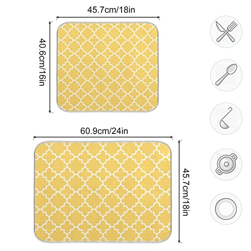 Super Absorbent Dish Drying Mat, Microfiber Fast-Drying Dish Mat, 16" x 18", Kitchen Dish Drying Pad, Quatrefoil Lattice Yellow Pattern - color: Quatrefoil Lattice Yellow Pattern, size: 16" x 18"