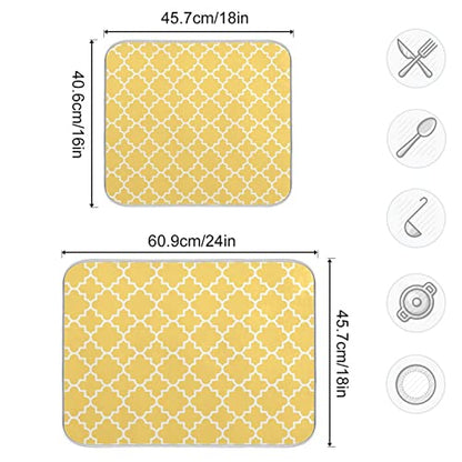 Super Absorbent Dish Drying Mat, Microfiber Fast-Drying Dish Mat, 24" x 18", Kitchen Dish Drying Pad, Quatrefoil Lattice Yellow Pattern - color: Quatrefoil Lattice Yellow Pattern, size: 18" x 24"