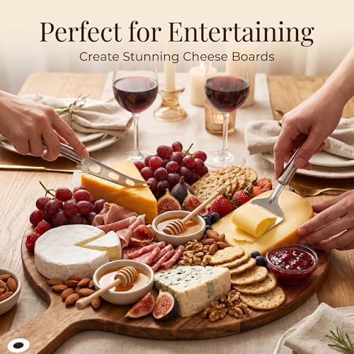 Cheese Slicer and Knife Set 2 pcs: Quality Stainless Steel Cheese Knife Set & Cutter for Perfect Cuts - Ideal for Charcuterie Boards & Cheese Lovers! (silver)