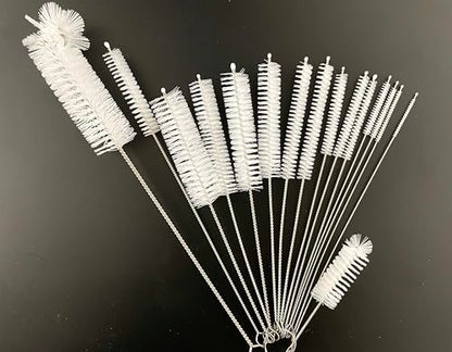 16 Pieces Bottle Brush Set, Nylon Bottle Brush with Flexible Stainless Steel Handle, Small and Long Handle Brush for Washing Narrow Neck Bottle, Straw, Pipes, Cup, Tube, Sink (White) - color: White