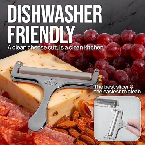 Zulay Kitchen Stainless Steel Wire Cheese Slicer - Adjustable Hand Held Cheese Cutter with 2 Extra Wires - Premium Cheese Shaver For Mozzarella, Cheddar, Gruyere - Cheese Cutter with Wire (Gunmetal) - color: Gunmetal