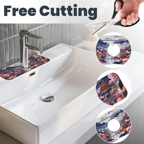 Kitchen Sink Faucet Mat Splash Guard, Chinese Style House Bridge Moon Super Absorbent Drying Mat, Non-Slip Drain Pad for Bathroom Counter - color: House Bridge Moon