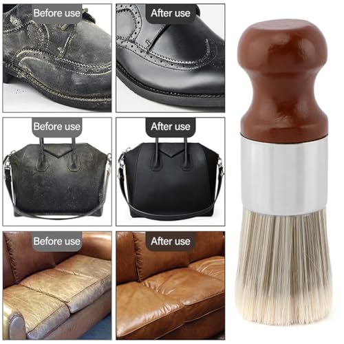 Bibabala Salve Brush for Furniture,2Pcs Wood Furniture Brush with Comfortable Handle,Leather Cleaning Brushes with Soft Nylon & PET Bristles,Salve Wax Brushing Tool for Home Leather,Brown