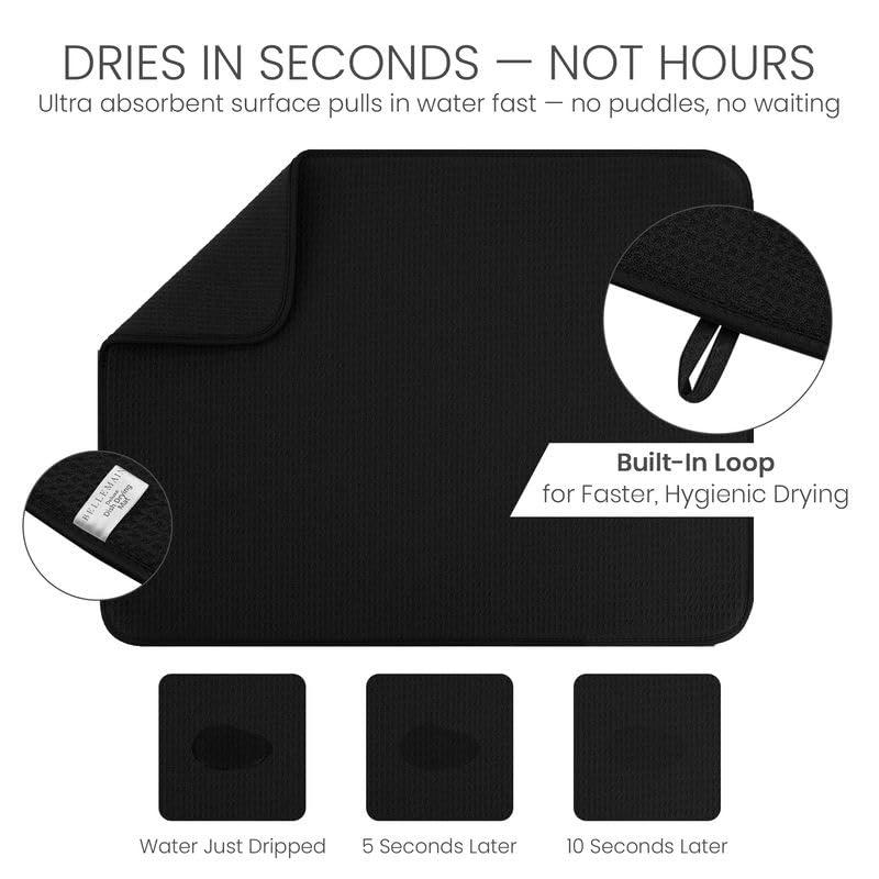 Bellemain XL Dish Mat Microfiber Dish Drying Mat, Super absorbent (Black, 17" x 24") - color: Black, size: 17" x 24"