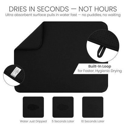 Bellemain XL Dish Mat Microfiber Dish Drying Mat, Super absorbent (Black, 17" x 24") - color: Black, size: 17" x 24"