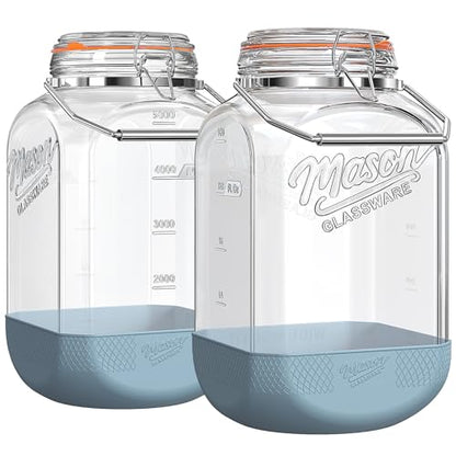 [NEW] 2 Pack Square 1.5 Gallon Glass Jar with Hinged Airtight Lid, Large Mason Jars Wide Mouth with Handle, Glass Storage Containers with Non-slip Base for Pantry, Laundry Room, Flour, Rice, Dog Treat