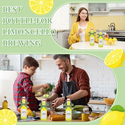 Teenyyou 8 Set 8.5 oz Limoncello Bottle Swing Top Glass Bottles for Limoncello Homemade Flip Top Brewing Bottles Airtight Cap Lids with Stickers and Ribbon for Home Wedding Baby Shower Party Favors