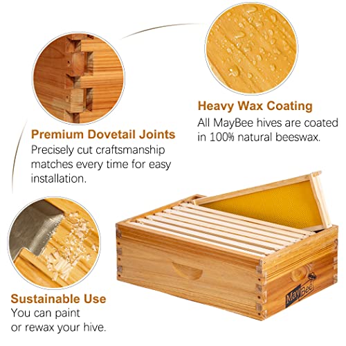 10-Frame Beehive Box Langstroth Medium Super Bee Box for Sale Wax Coated Bee Hives Includes Wooden Frames & Waxed Foundations (Assembled) - style: Assembled