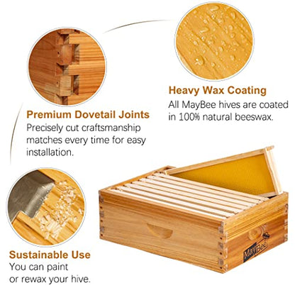 10-Frame Beehive Box Langstroth Medium Super Bee Box for Sale Wax Coated Bee Hives Includes Wooden Frames & Waxed Foundations (Assembled) - style: Assembled