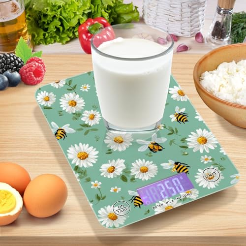 Food Scale Kitchen Scale for Baking Cooking Digital Food Weighing Measuring Scale Small Waterproof Electric Food Scale Mint Green Daisy Flowers and Bees - color: Mint Green Daisy Flowers and Bees