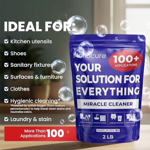 Monocure Miracle Cleaner - Multipurpose Oxygen Bleach Powder with Sodium Percarbonate - Detergent Cleaner for Bathroom, Shower, Floor, Grout, Upholstery, Kitchen and Clothes Stain Remover