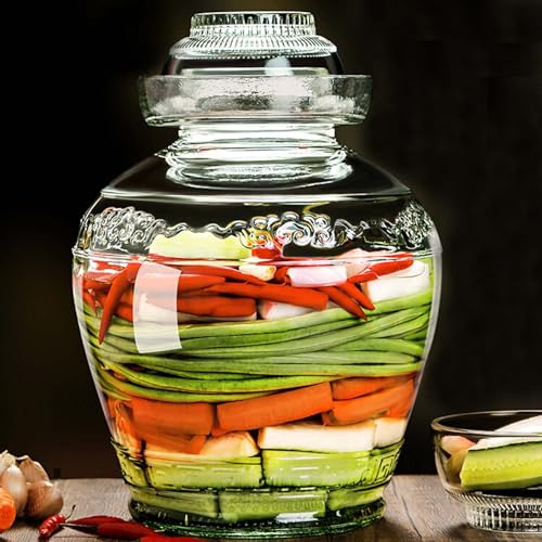 Vencer Traditional Glass Fermenting Jar 5 Liter With Lid, Glass Fermentation Tank for Pickling Kimchi Sauerkraut,VHF-002 - size: 5L