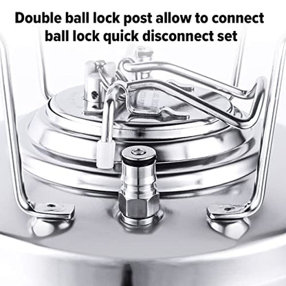 TMCRAFT 6.5 Gallon Ball Lock Keg, Stainless Steel Double Ball Lock Post Corny Keg with Quick Disconnect Set for Home-brewing(24.5L)