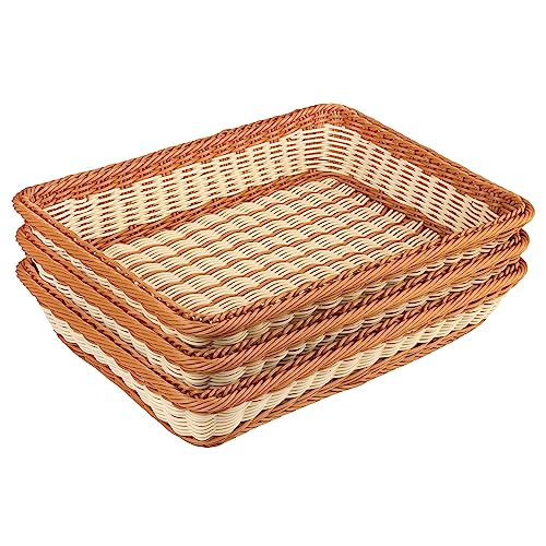 3 PCS 16 Inch Wicker Bread Basket, Woven Serving Basket, Tabletop Food Serving Basket for Restaurant, Bakery, Family Party, Hotel Serving, Fruits, Vegetables and Snacks, by GNIEMCKIN - size: 3 PCS 16 Inch Cream and Brown