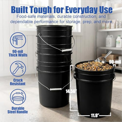 ePackageSupply 5 Gallon Bucket - Food Grade Bucket, Metal Handle Grip, BPA-Free, Heavy-Duty 90 Mil HDPE Plastic Pail, Stackable Utility Container, Made in USA, Lid Not Included, Black, 1 Pack - color: Black, size: 1 Pack