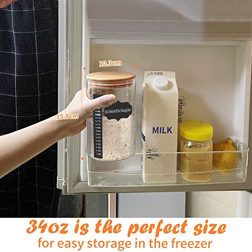 Kmise Sourdough Starter Jar, 34 Oz DIY Pro Glass Sourdough Starter Jar Kit With Thermometer, Silicone Spatula, Blackboard Stickers and Cutter - color: Clear