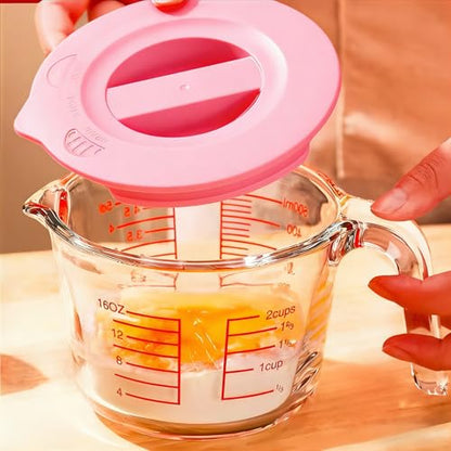 Glass Measuring Cups with Lids Set, Borosilicate Glass V-Shaped Spout Microwave Safe Scales Milk Cup for Cooking Baking (Pink, 2CUP) - color: Pink