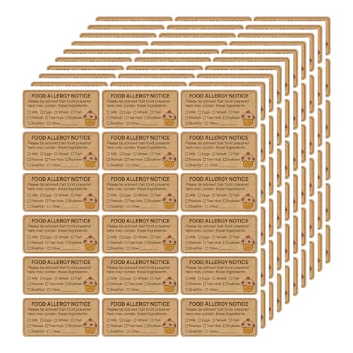180 PCS Allergy Stickers for Cake,Kraft Paper Food Allergy Warning Labels,Ingredients Label Sticker for Bakery,Food Bag,Restaurant,Kitchen(1.1x2.2inch)
