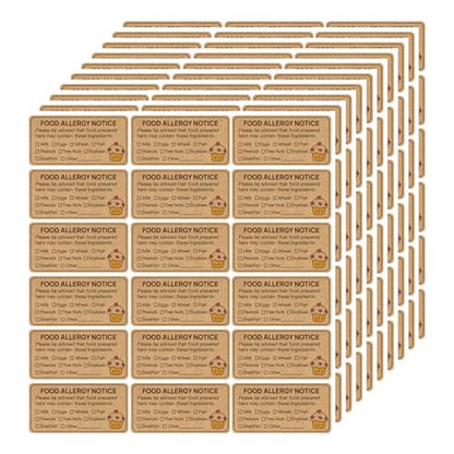 180 PCS Allergy Stickers for Cake,Kraft Paper Food Allergy Warning Labels,Ingredients Label Sticker for Bakery,Food Bag,Restaurant,Kitchen(1.1x2.2inch)