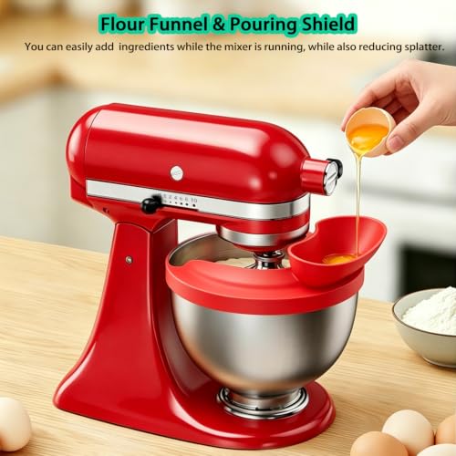 Silicone Flour Funnel with Pouring Shield for KitchenAid 4.5-5QT Mixer - color: Red