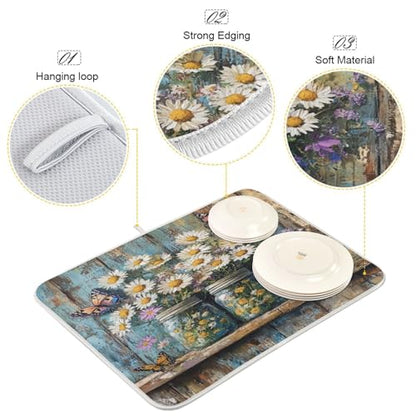 Butterfly Jars Dish Drying Mat Kitchen Dish Drying Pad Absorbent Microfiber Dish Mat for Coffee Bar Sinks Draining Racks 16x18 Inch - size: 16x18in